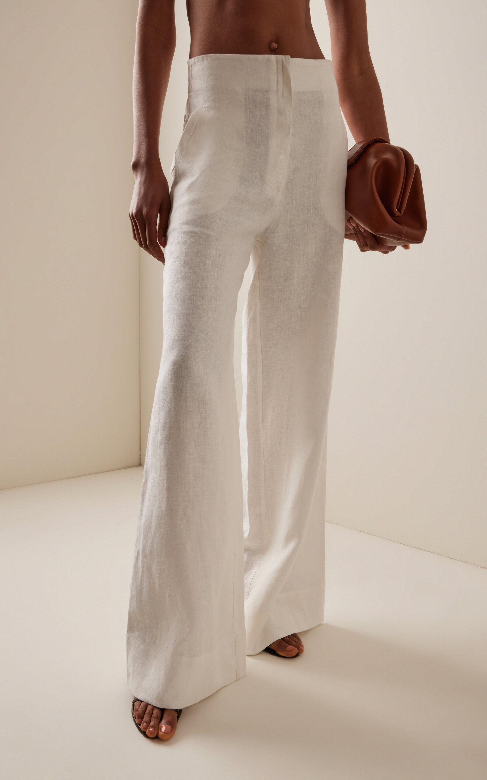 Me Hablas Linen Wide-Leg Pants off-white - 4