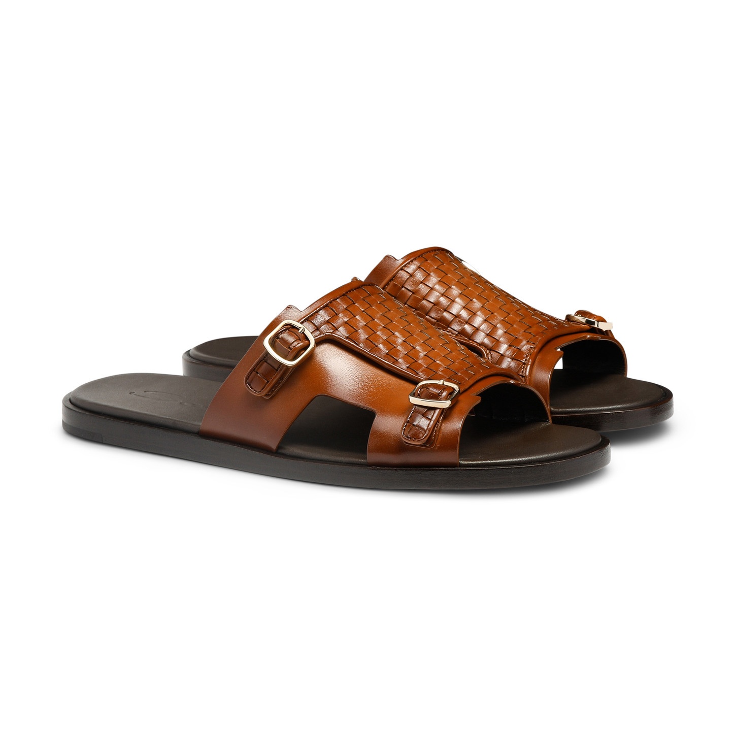 Men's orange woven leather double-buckle sandal - 3
