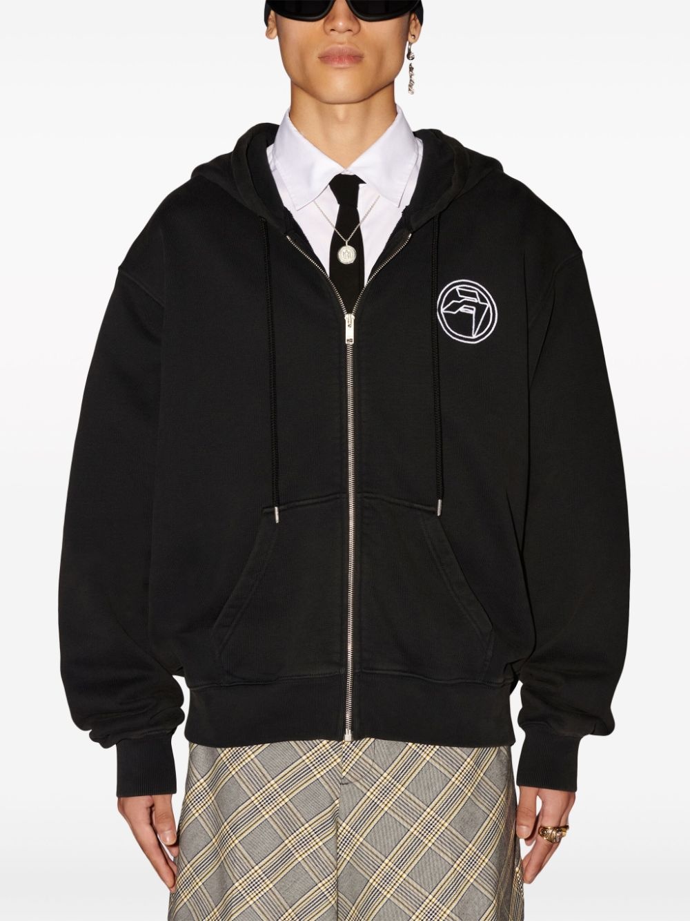 logo-embroidered organic cotton hoodie - 3