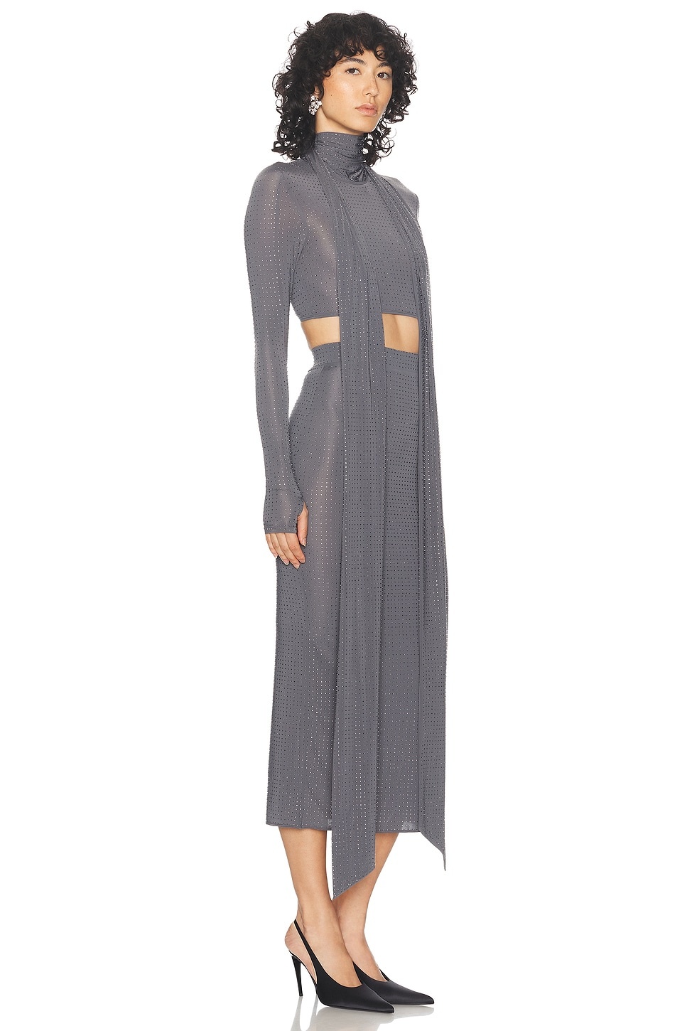 Long Sleeve Scarf Crop Top - 2