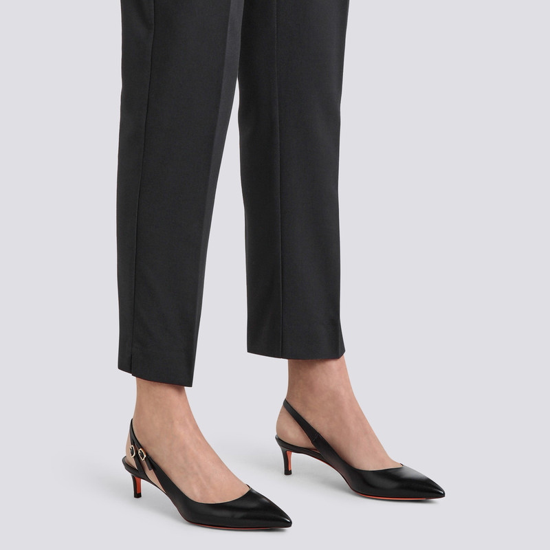 Santoni Women's black leather mid-heel slingback outlook