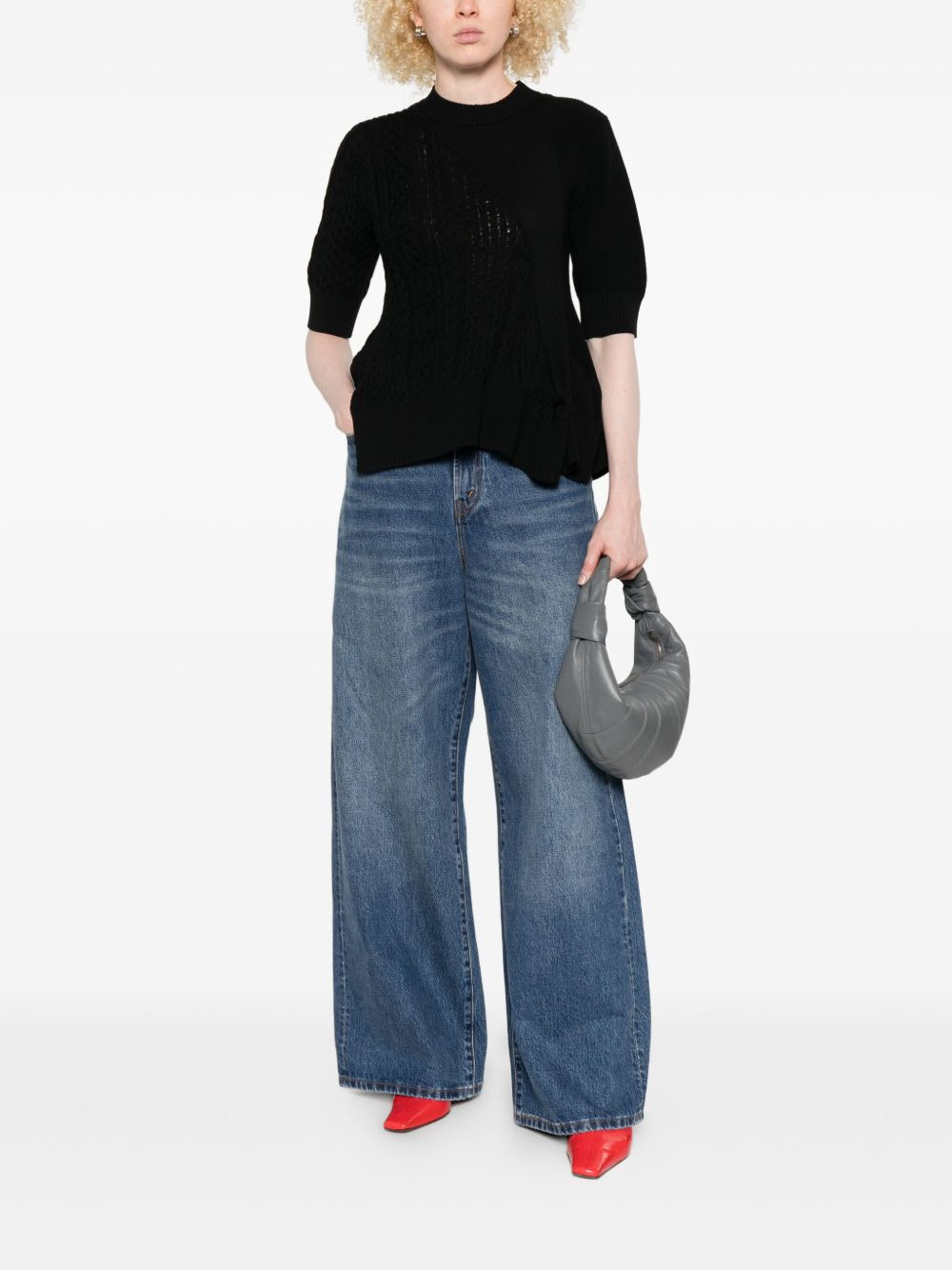 cable-knit flared top - 2