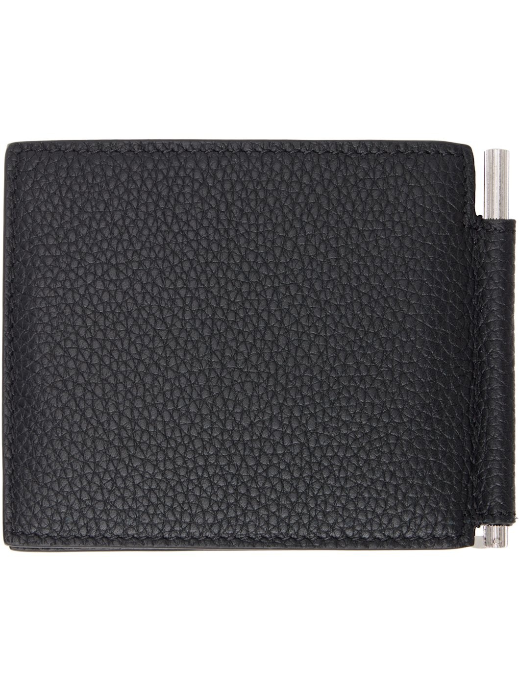 Black Grain Leather Money Clip Wallet - 2