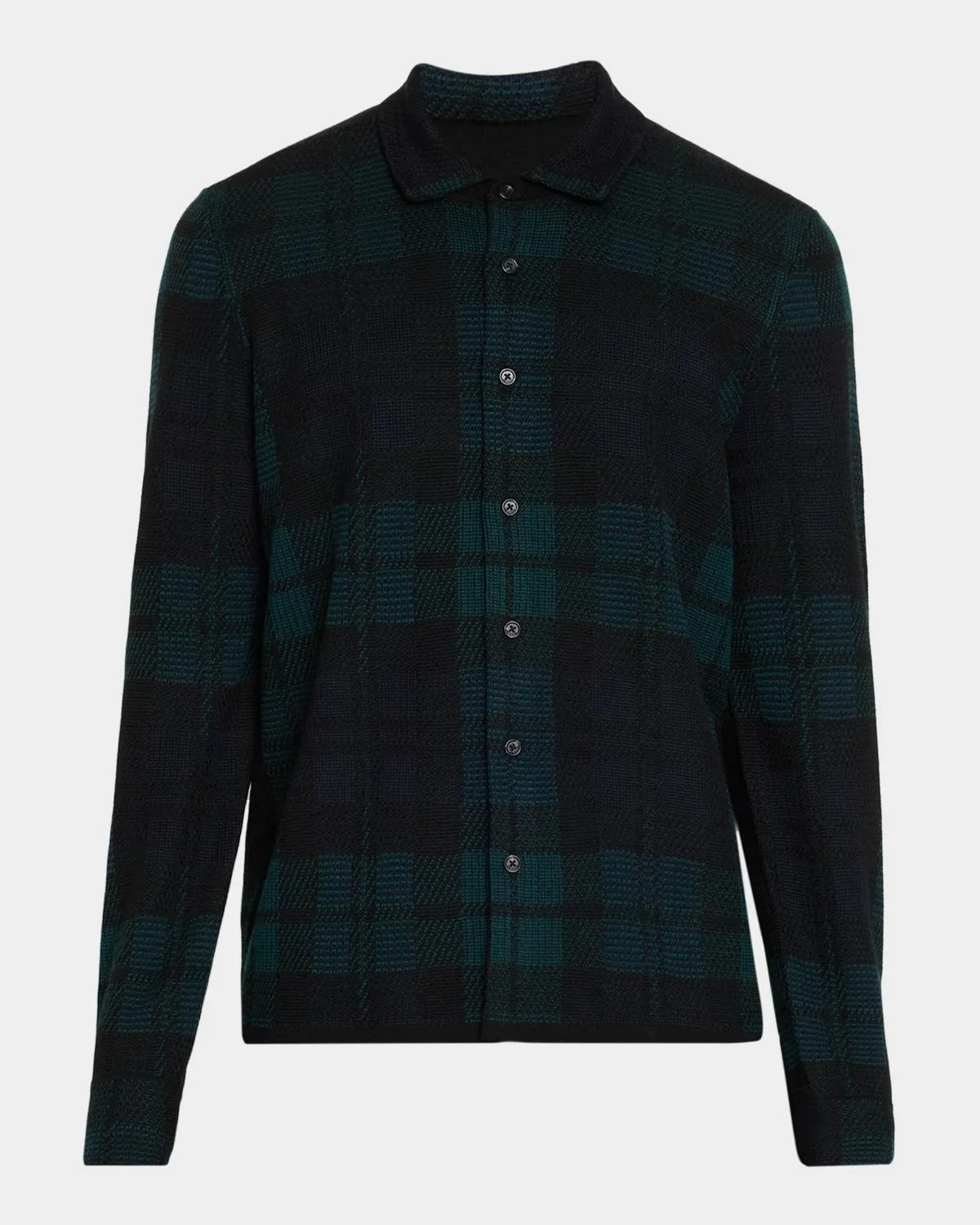 Men's Wool Knit Plaid Button-Front Shirt - 1