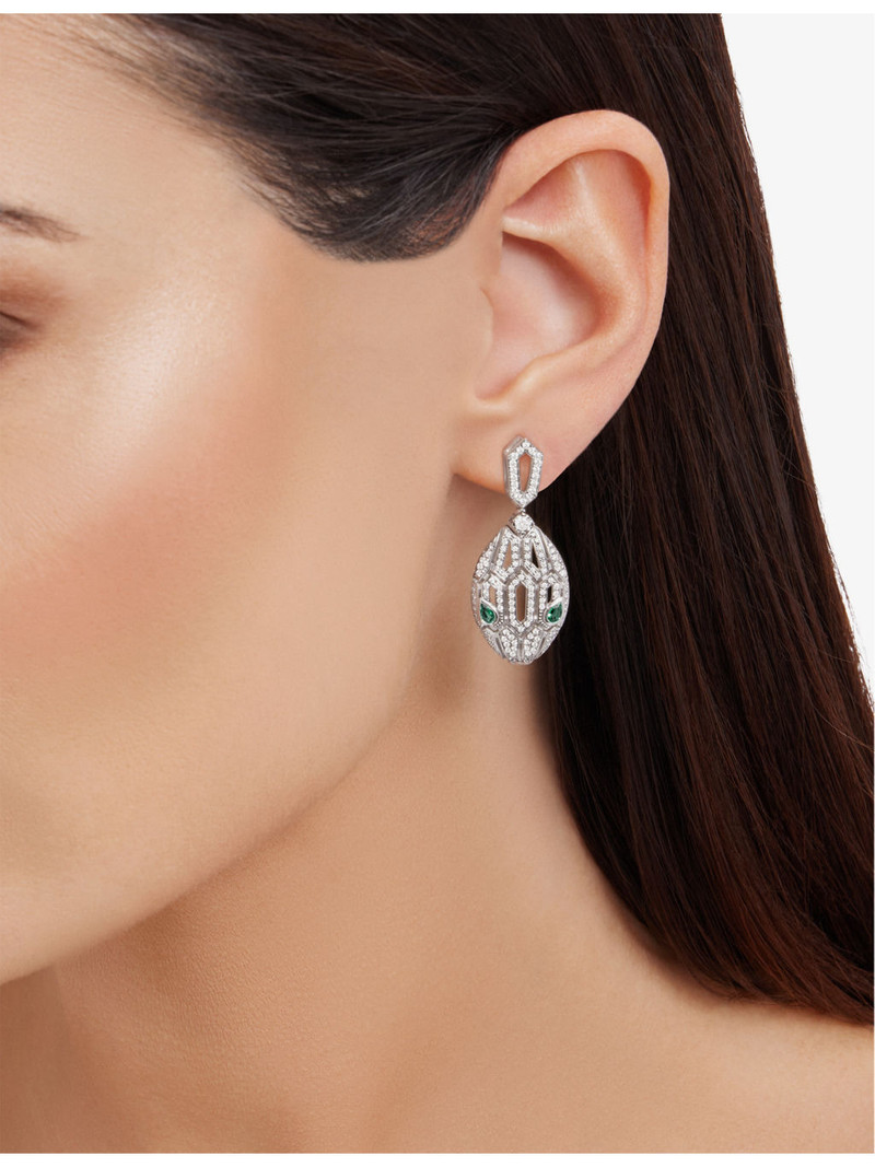 Serpenti Seduttori 18ct white-gold, emerald and diamond earrings 3