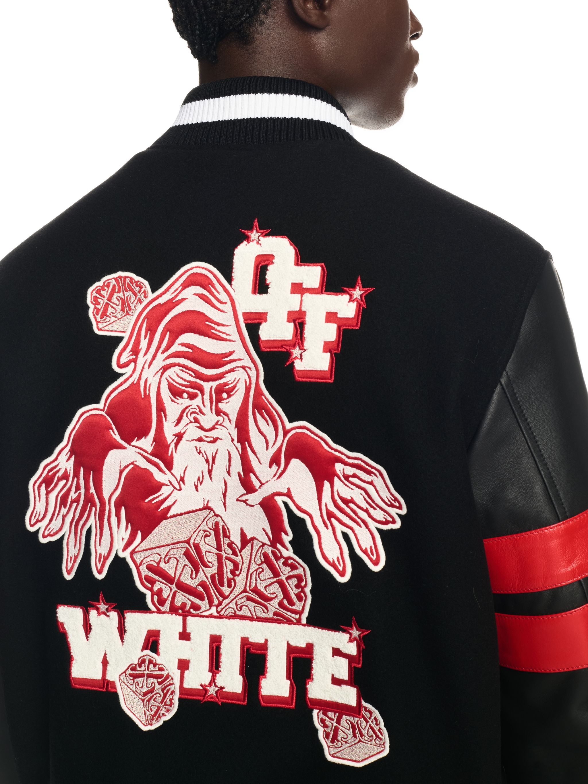 Black Dices Leather Wool Varsity Jacket - 5