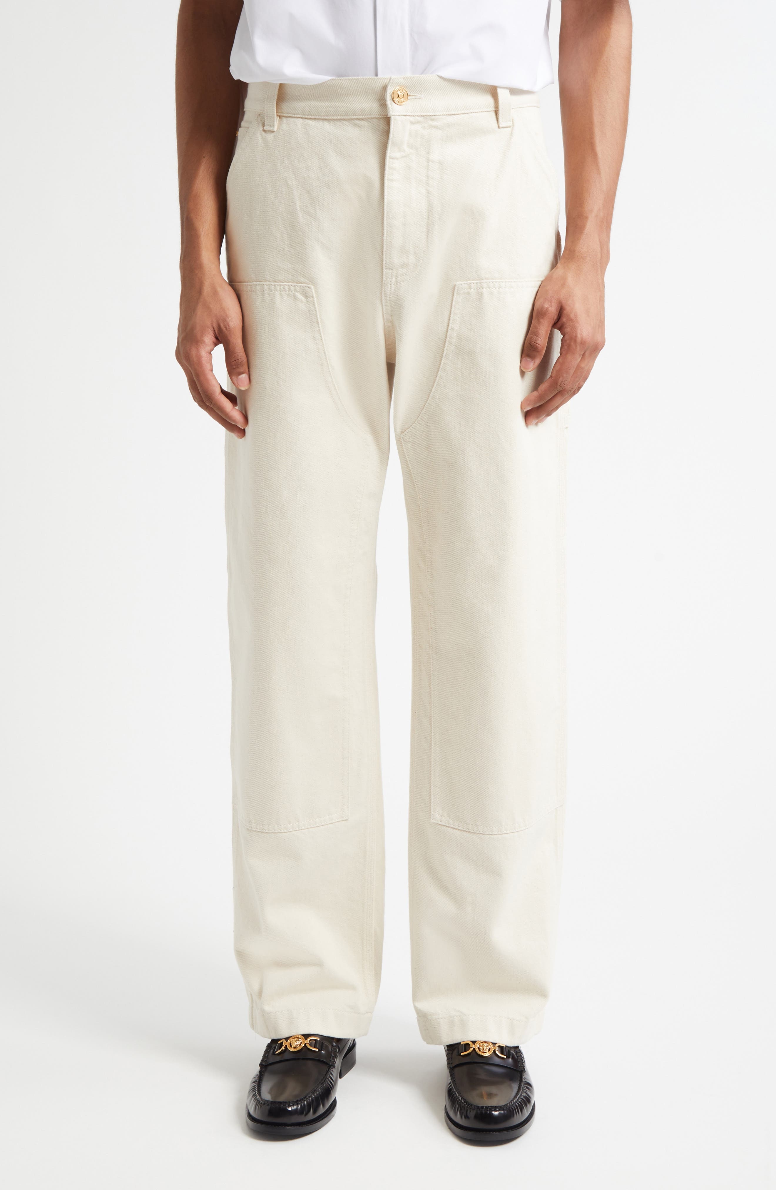 Versace Medusa Biggie Carpenter Jeans in Ecru at Nordstrom - 1