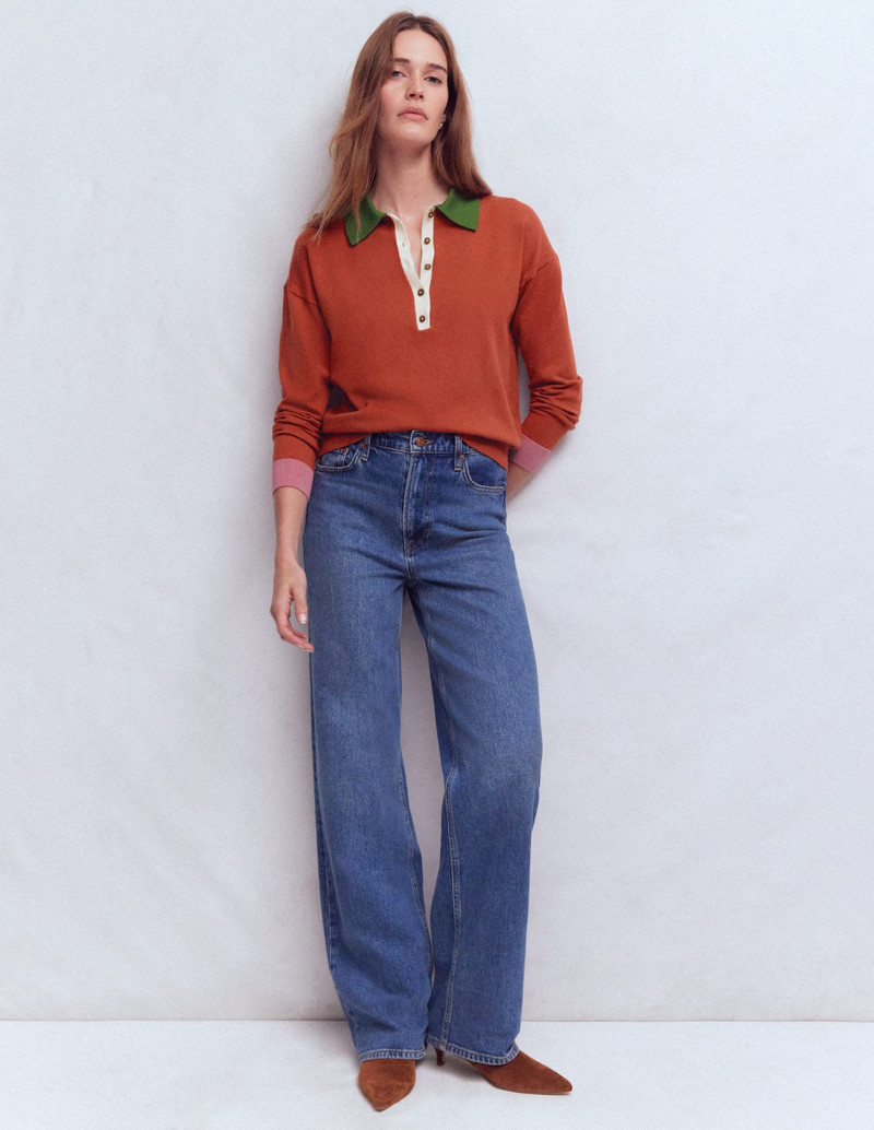 Lara Cotton Henley Jumper-Barn Red 5