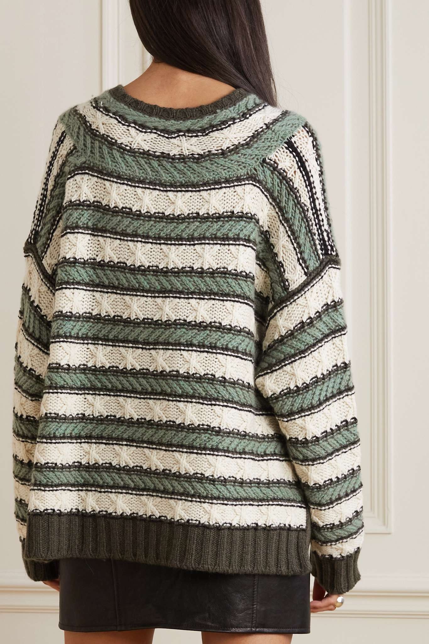 Cable-knit cotton-trimmed cashmere sweater - 4