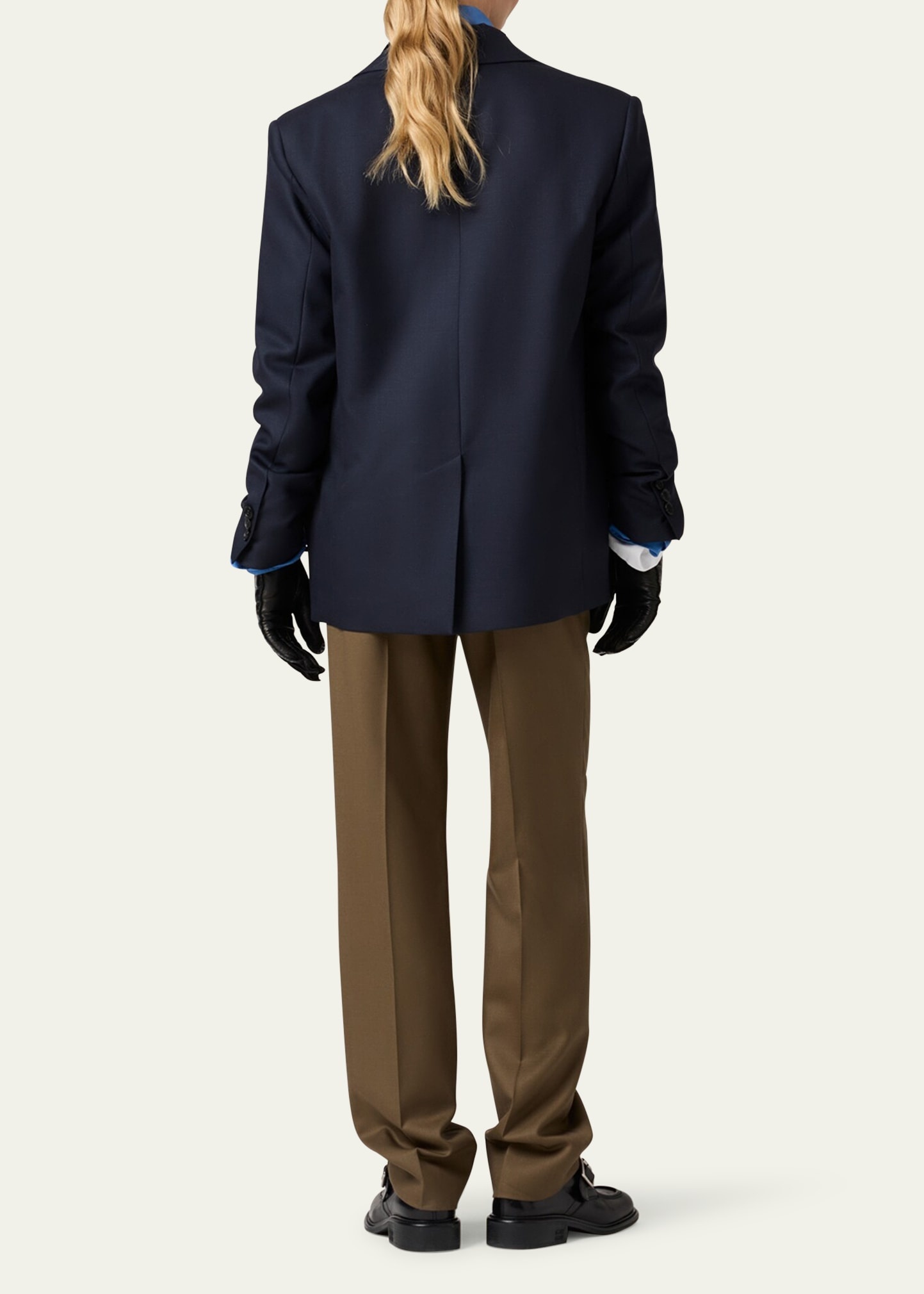 Logo Embroidered Oversized Wool Blazer Jacket - 3