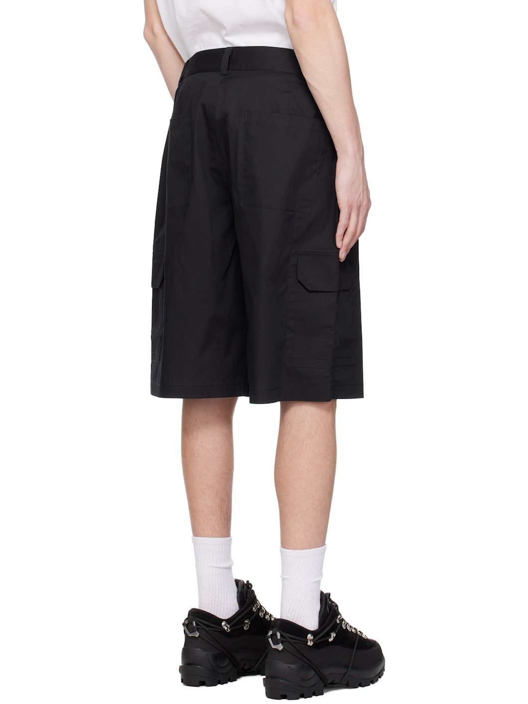 Black Poplin Cargo Shorts - 3