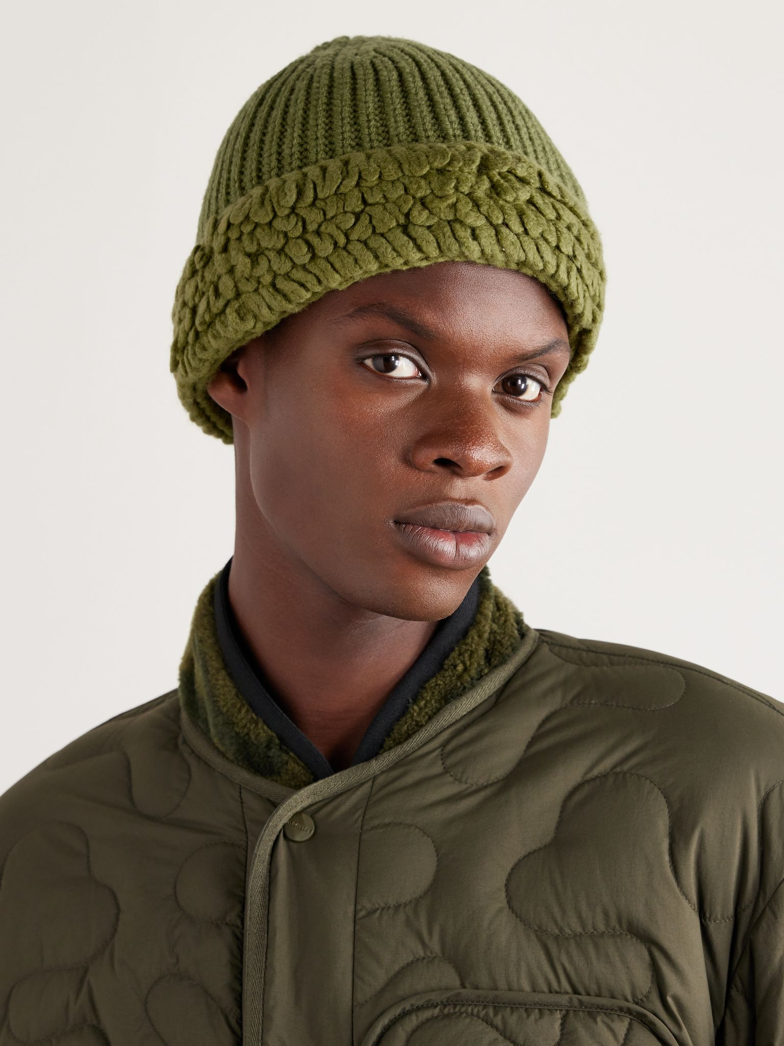 + Salehe Bembury Fringed Ribbed Wool Beanie Green - 2