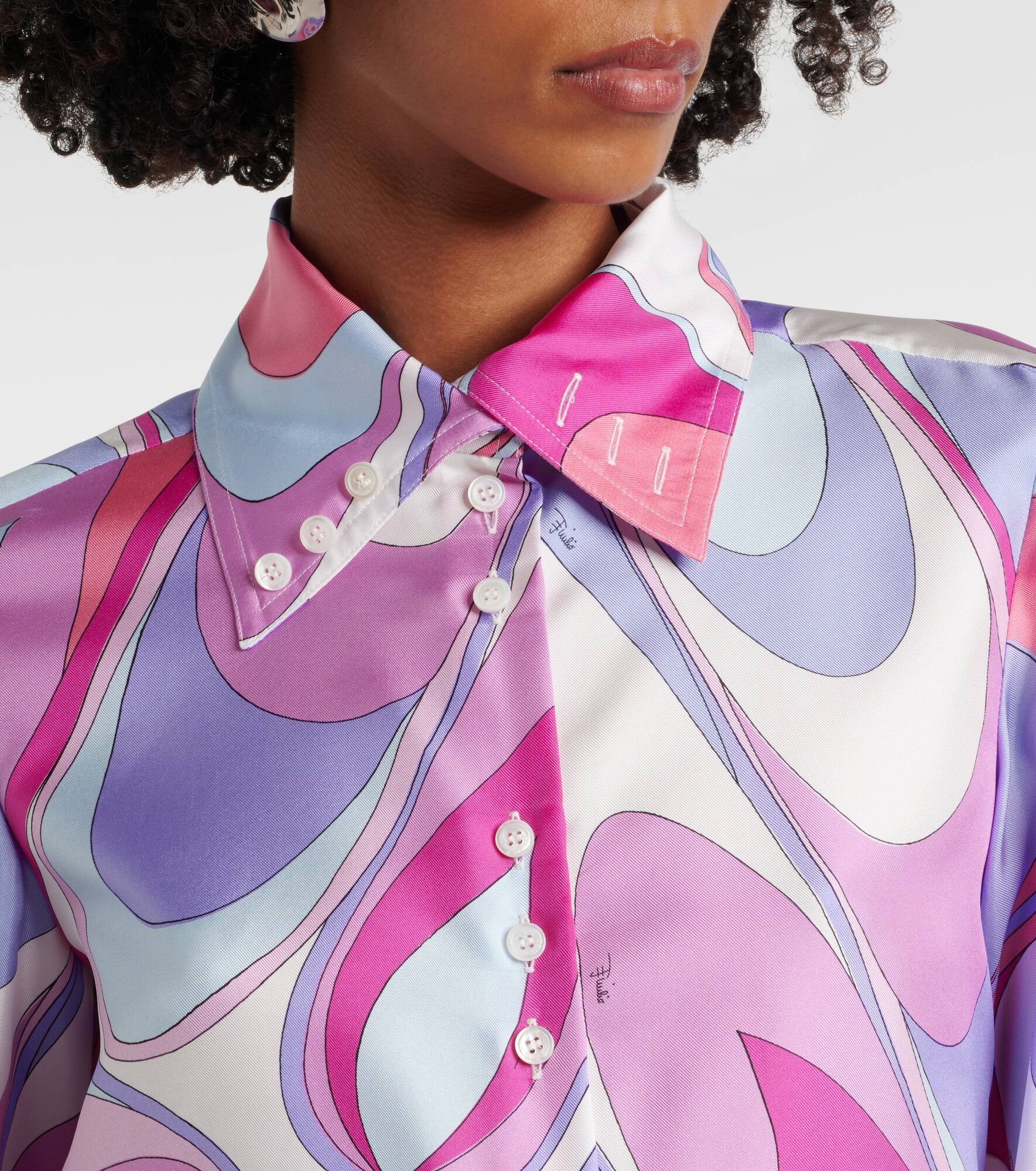 Printed cropped silk twill shirt - 4