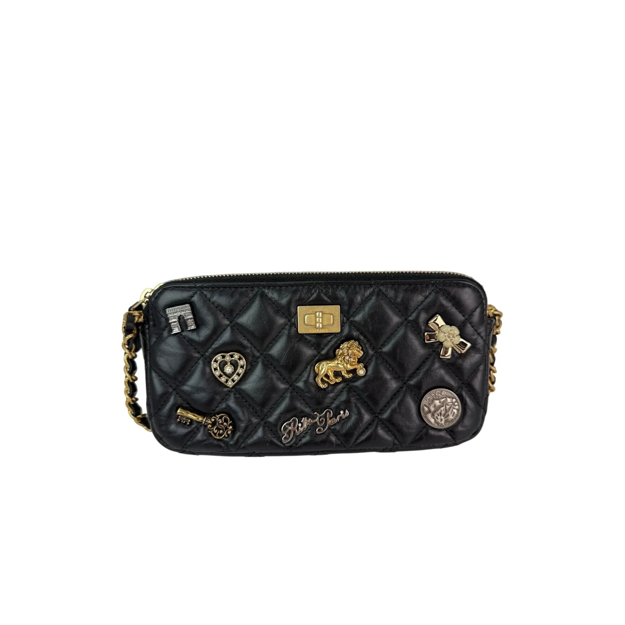 Chanel Lucky Charms 2.55 Black Double Zip WOC Wallet Clutch Bag - 1