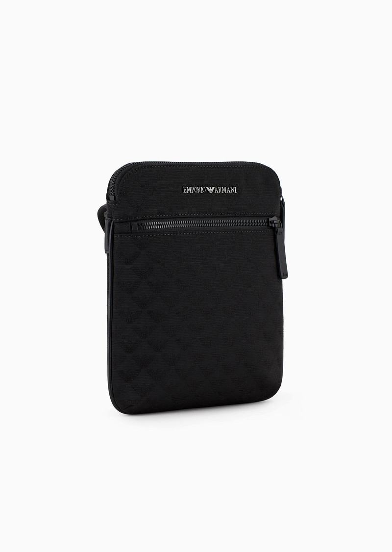 EMPORIO ARMANI Flat nylon shoulder bag with all-over jacquard eagle outlook