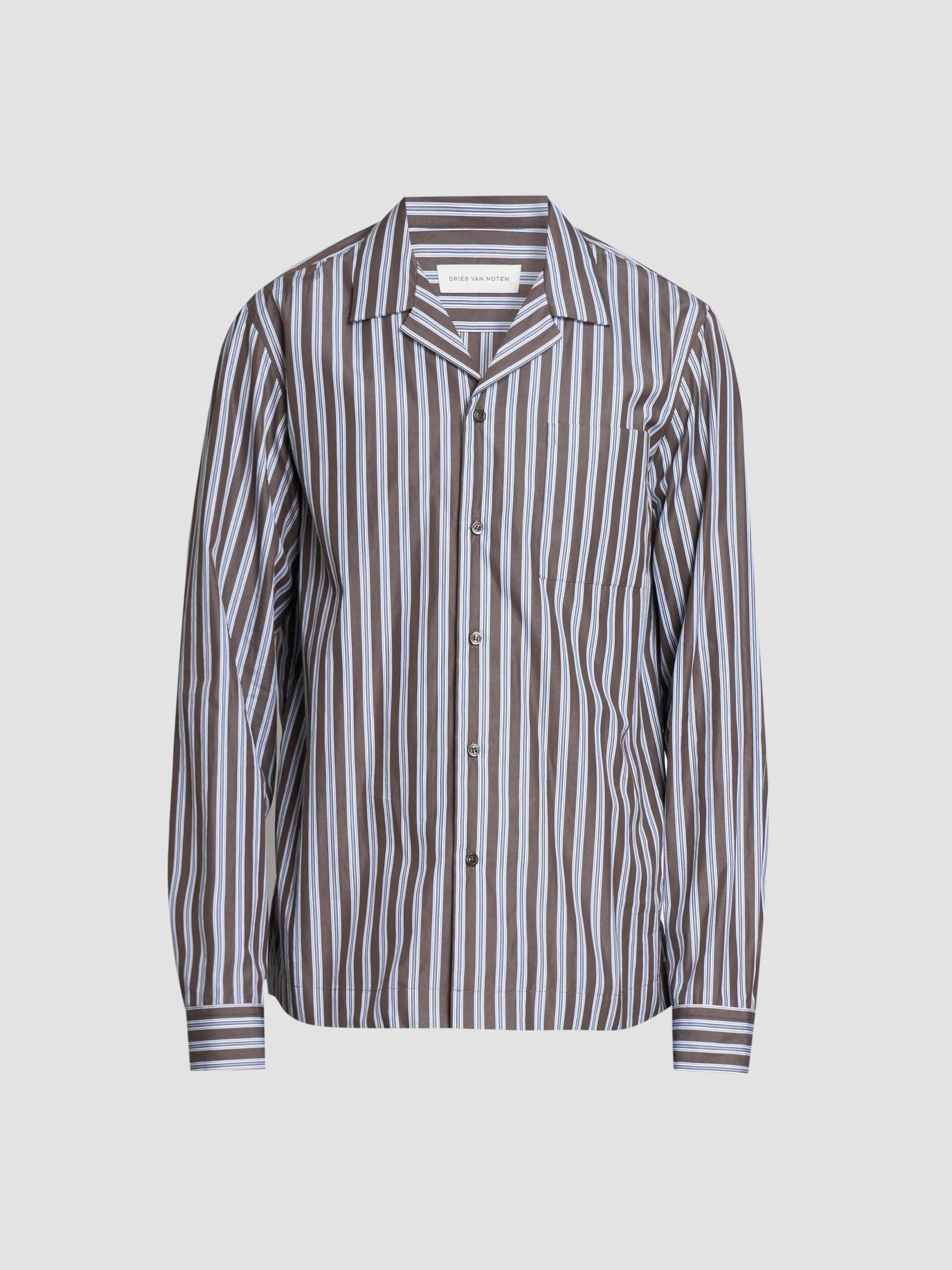 Men's Carlty Striped Cotton Shirt - Brown - 1