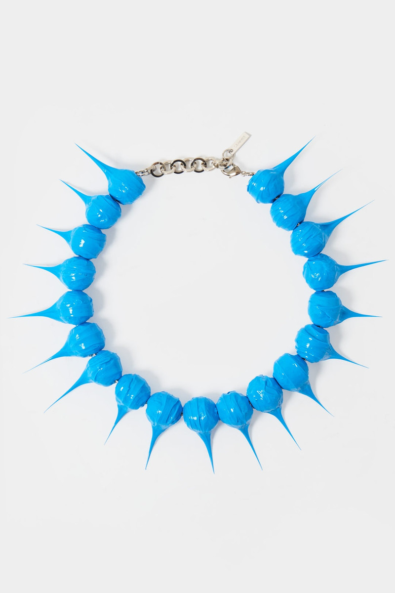 SPIKE RUBBERIZED NECKLACE / silver / turquoise 1