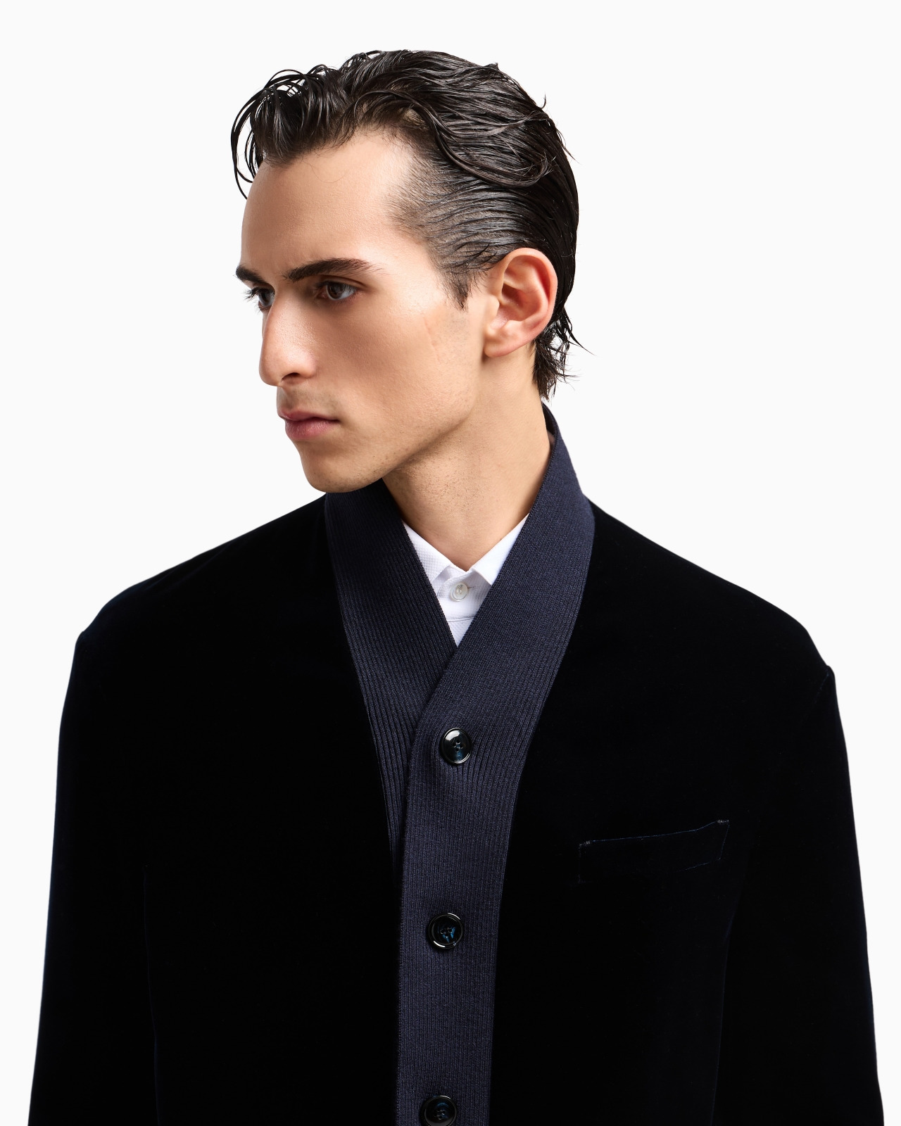SINGLE-BREASTED JACKET IN VELVET WITH KNIT DETAILS - 5