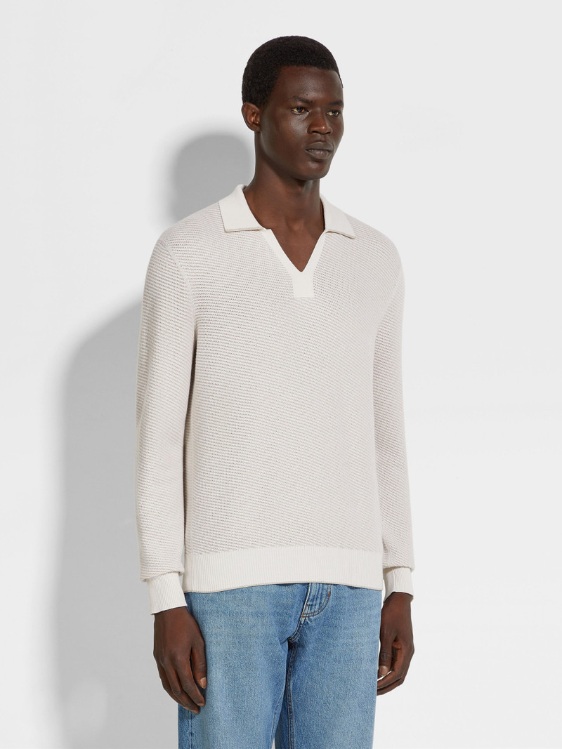 WHITE SILK AND CASHMERE POLO SHIRT 4