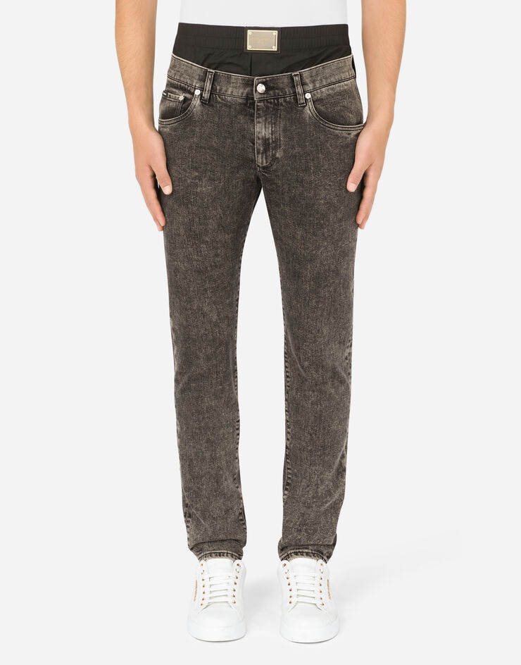 Gray slim-fit stretch jeans with boxers - 2