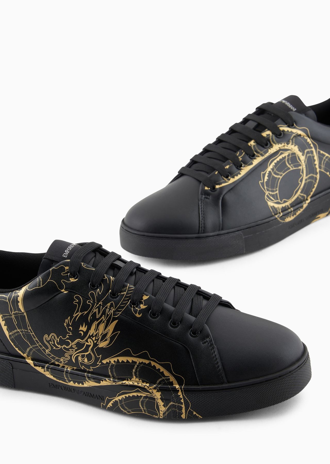 dragon-print leather sneakers - 5