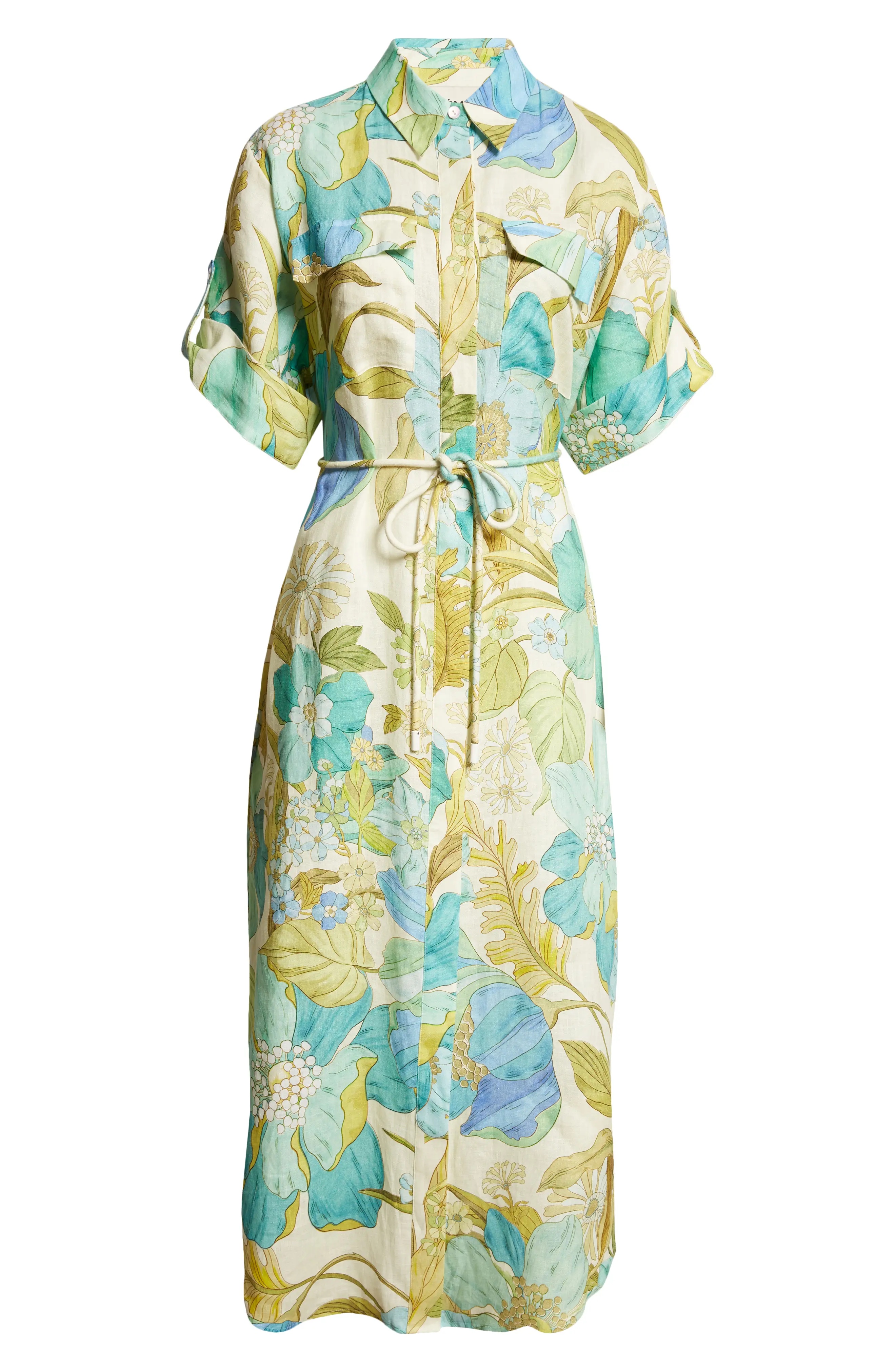 Janis Floral Print Belted Linen Midi Shirtdress - 5