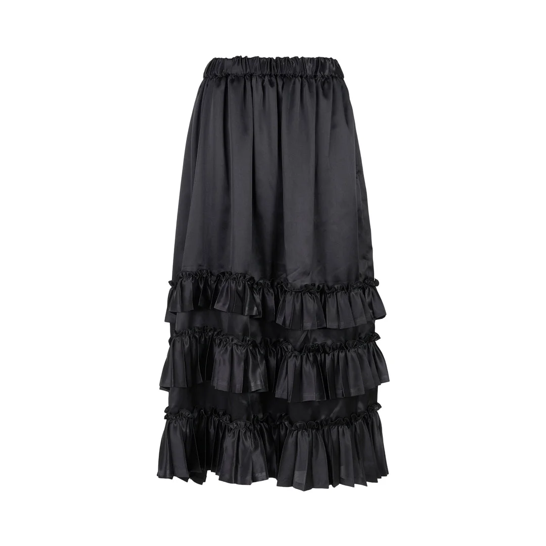 Tiered Ruffle Satin Midi Skirt - 1