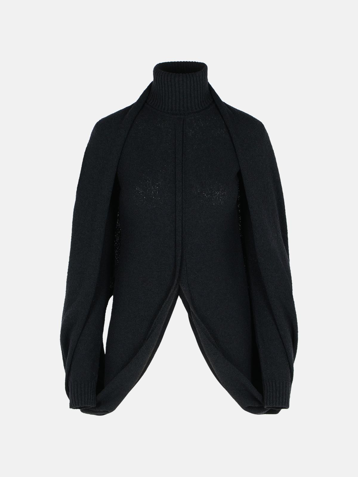 'ADEPTO' BLACK VIRGIN WOOL BLEND HIGH NECK SWEATER - 1
