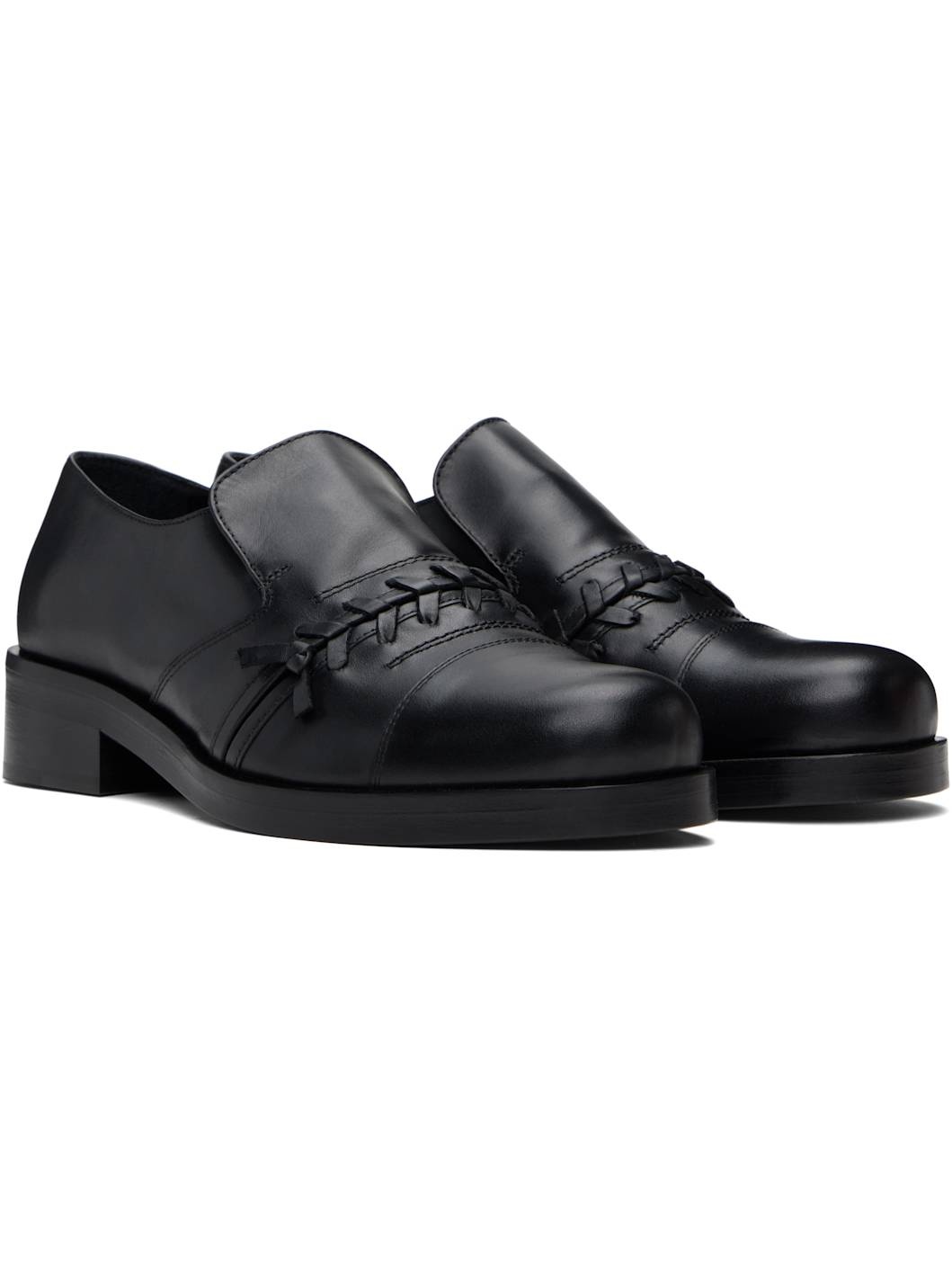 Black Leather Slip-on Loafers - 4
