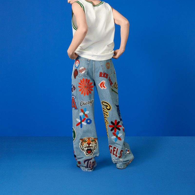 Denim pants with MLB™ and Gucci patches 7
