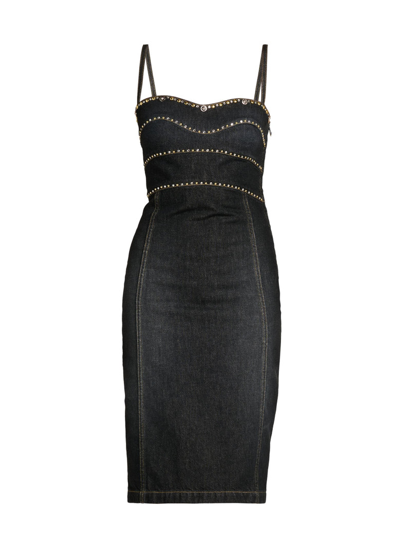 Women's Embellished Stone Washed Denim Sheath Dress - Black 1