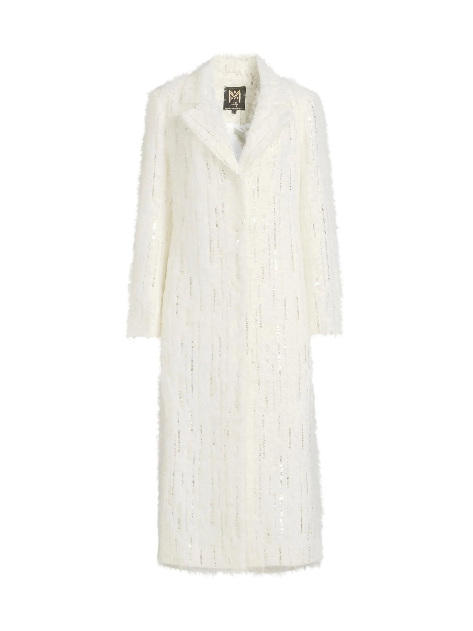 Women's Rhinestone-Embellished Long Coat - White - 1