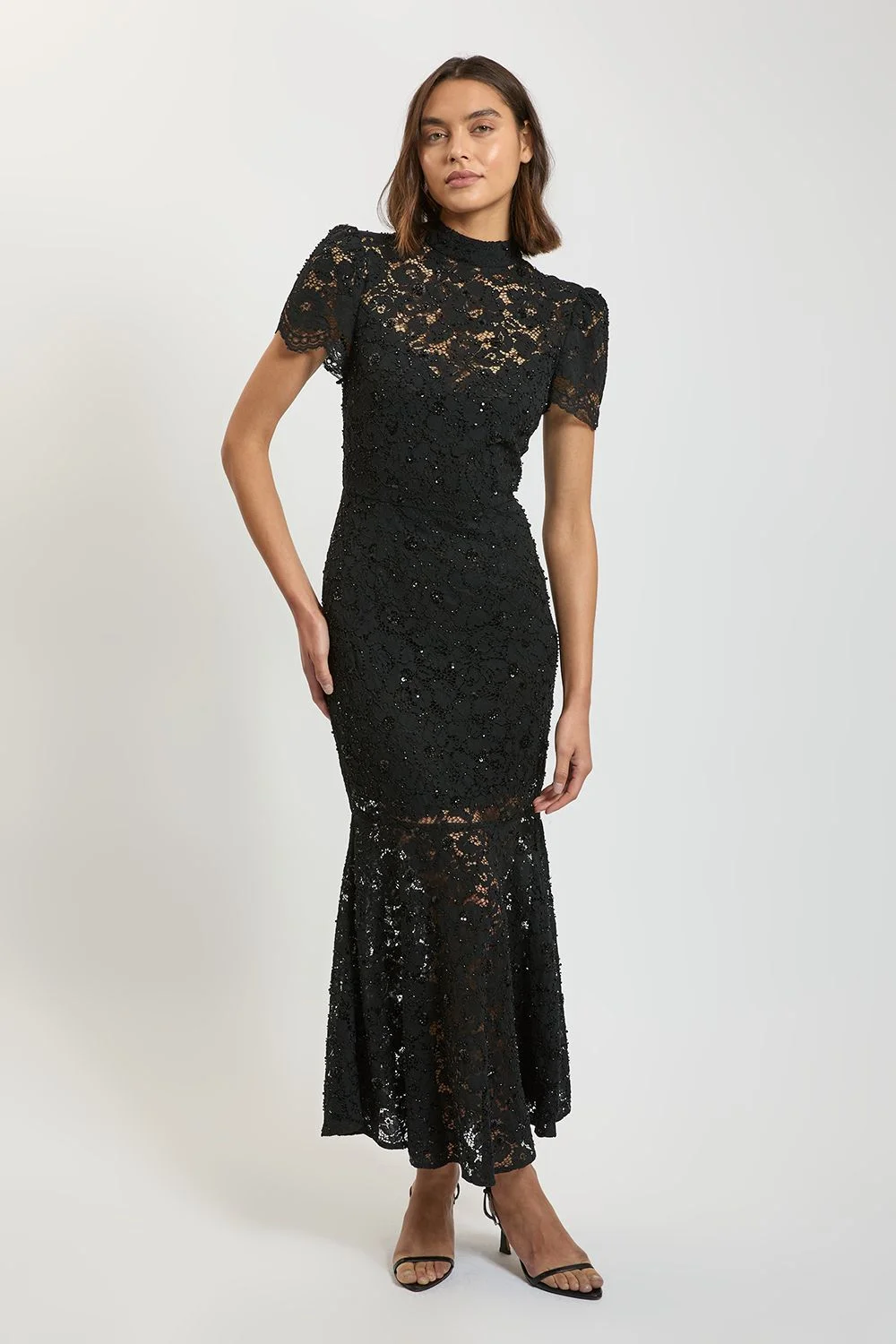Harper's Bazaar Beaded Lace Midi Dress - 1