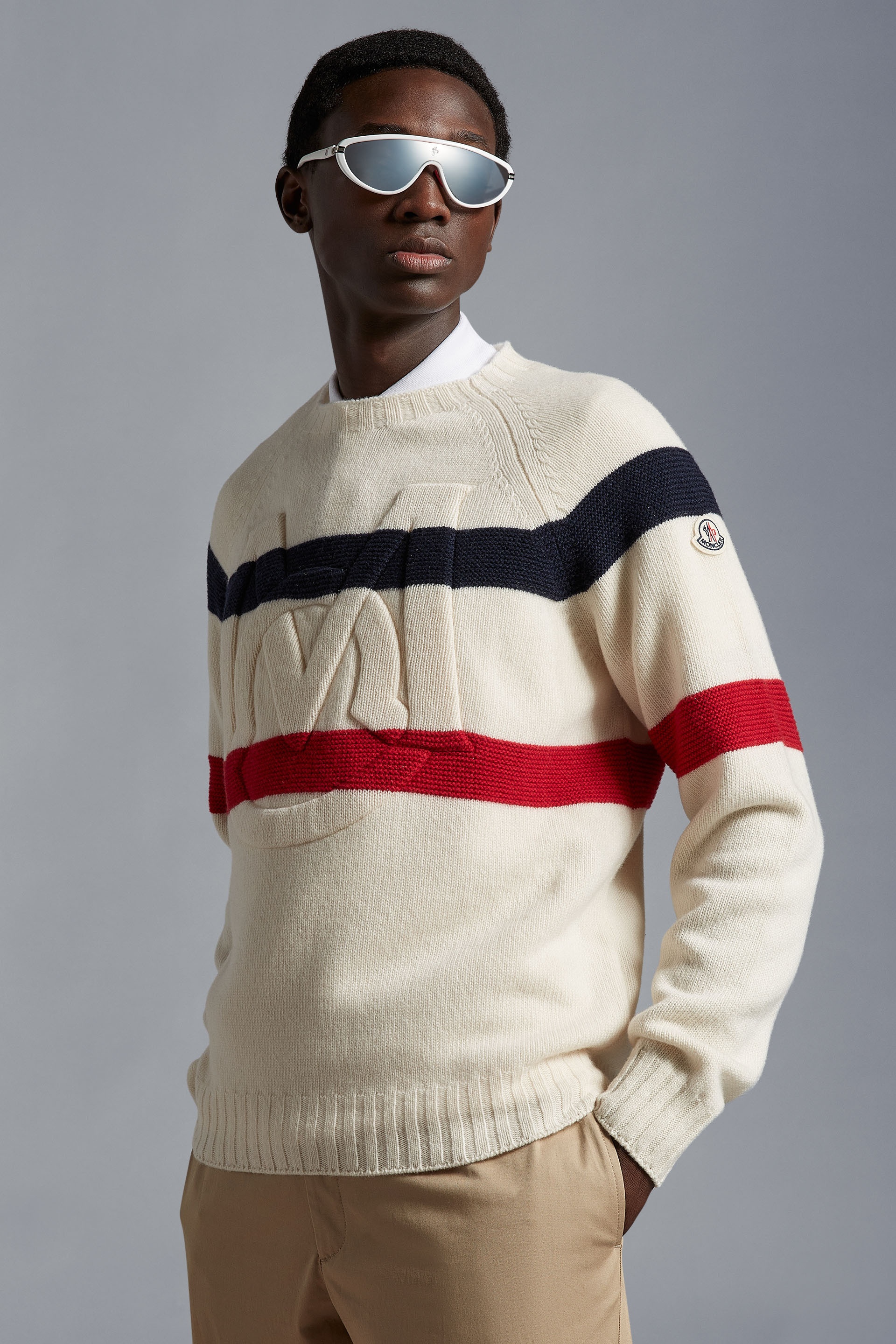 Moncler Monogram Logo Crewneck Virgin Wool & Cashmere Sweater