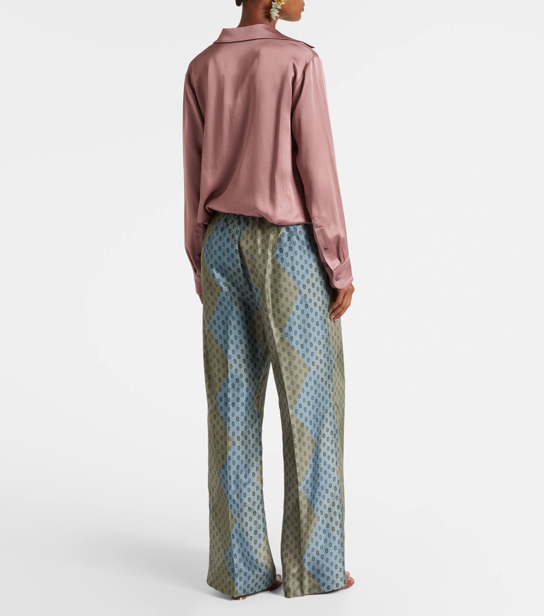Printed silk satin straight pants - 3