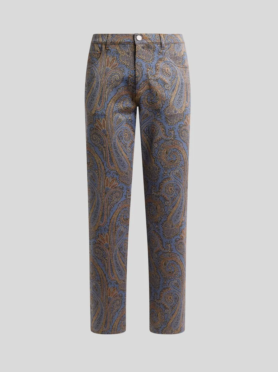 STRAIGHT-LEG COTTON-BLEND JACQUARD TROUSERS WITH PAISLEY MOTIF - 1