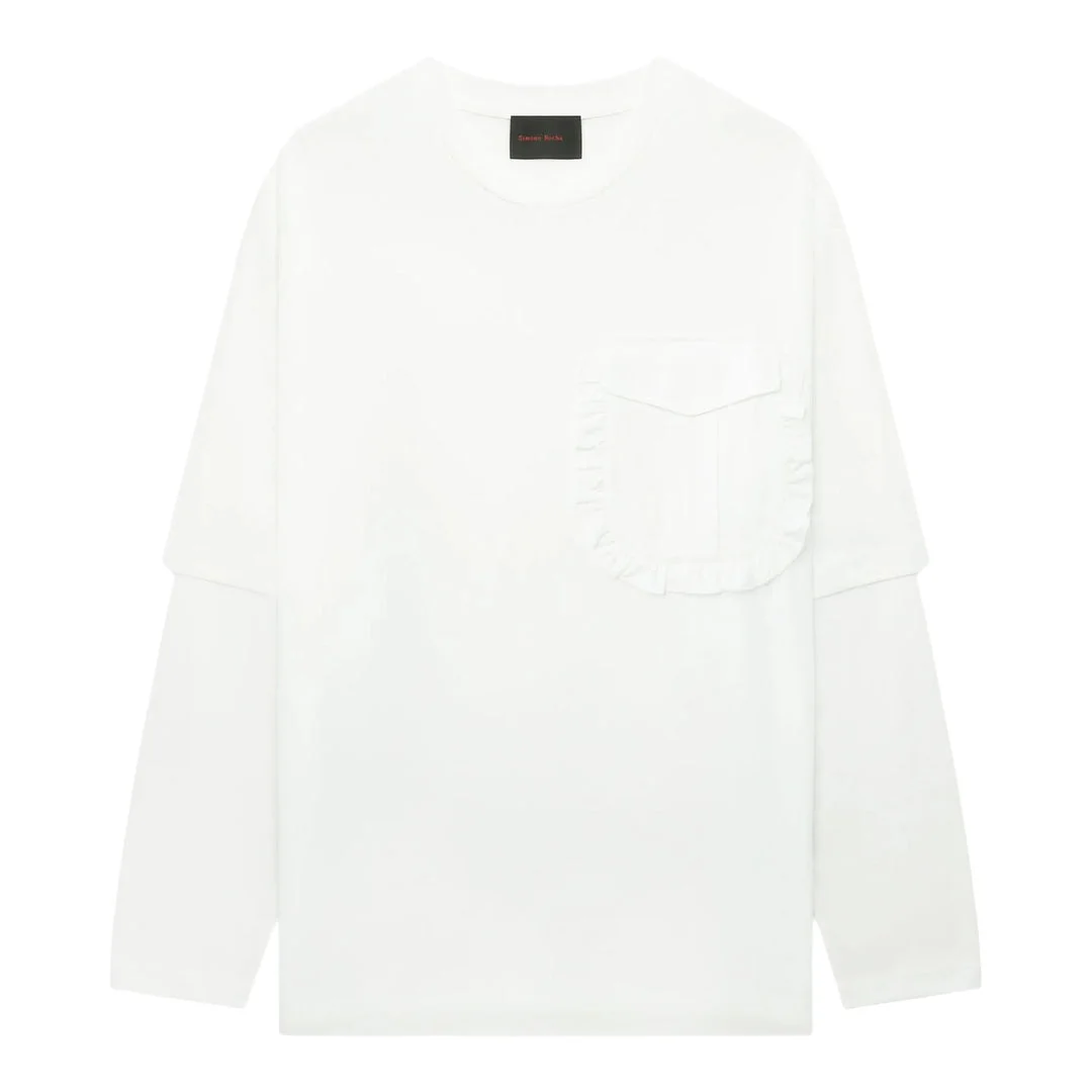 Layered Ruffle Pocket Long Sleeve T-Shirt - 1