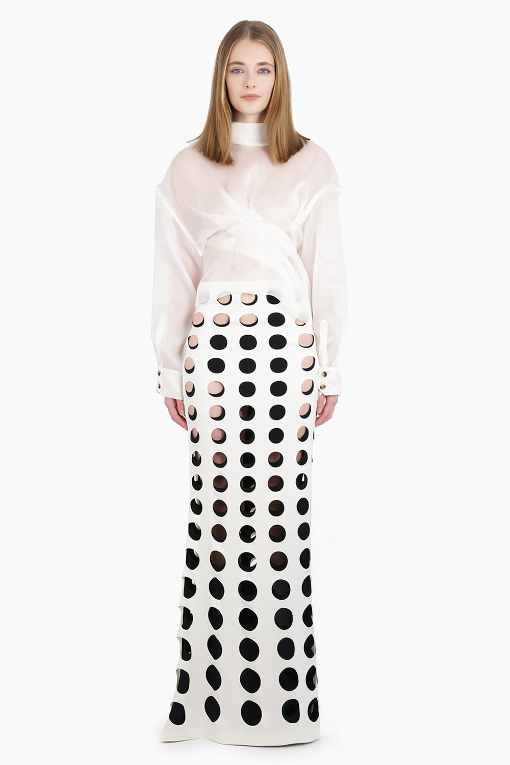 SHEER TWISTED L/S SHIRT WITH BALLOON SLEEVE DETAIL | WHITE - 6