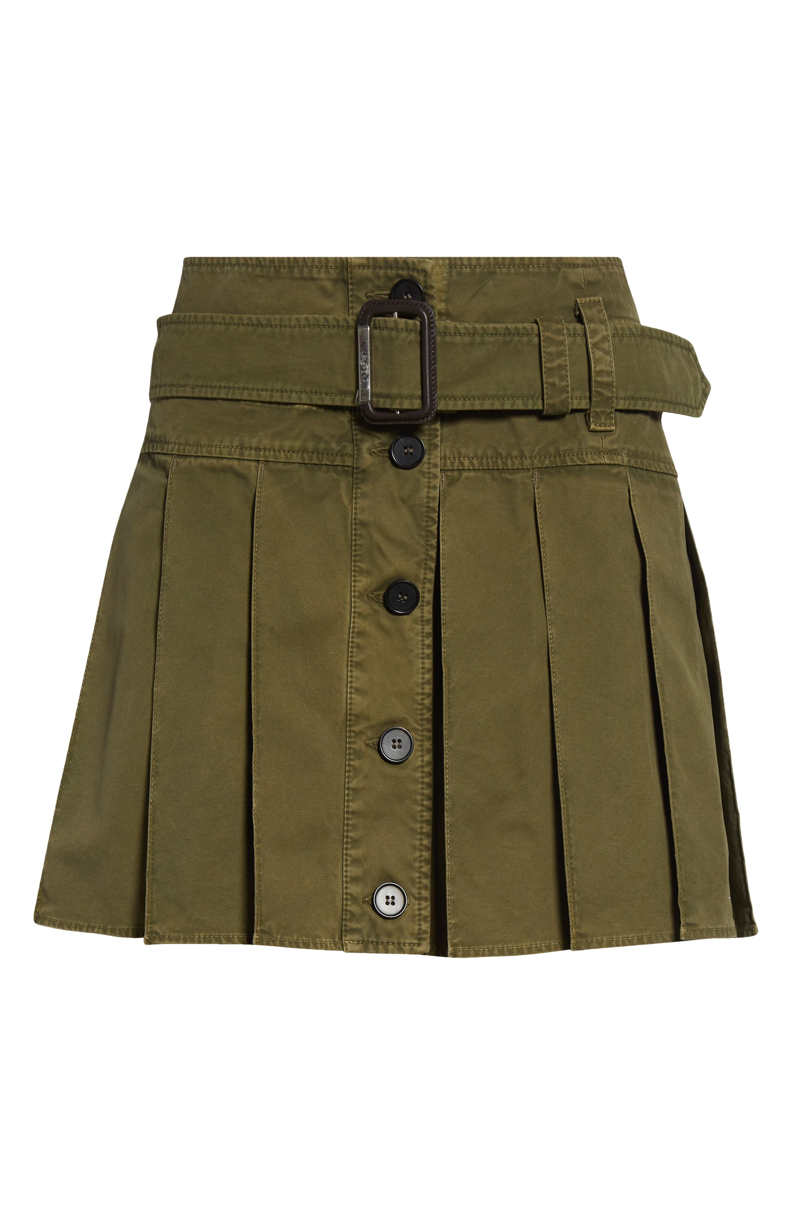 McQueen Pleated Twill Miniskirt in Khaki at Nordstrom - 6