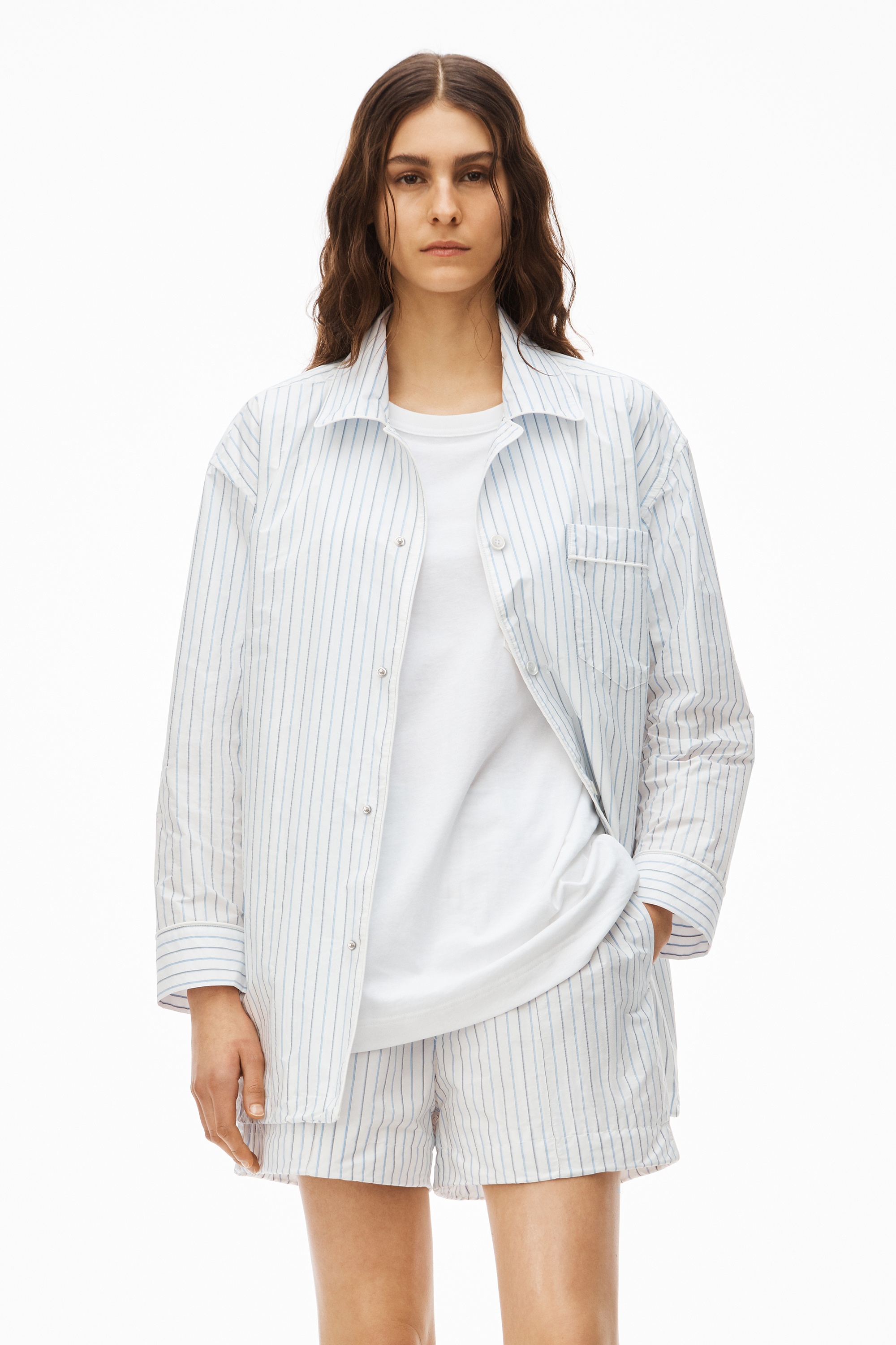 OVERSIZED STRIPED SHIRT JACKET IN NYLON - 2