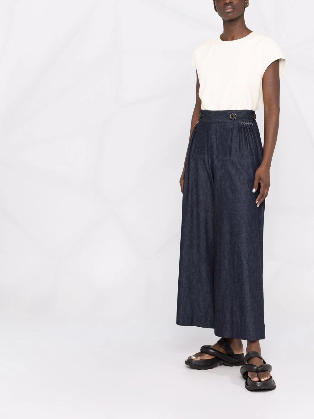 wide leg denim trousers - 6