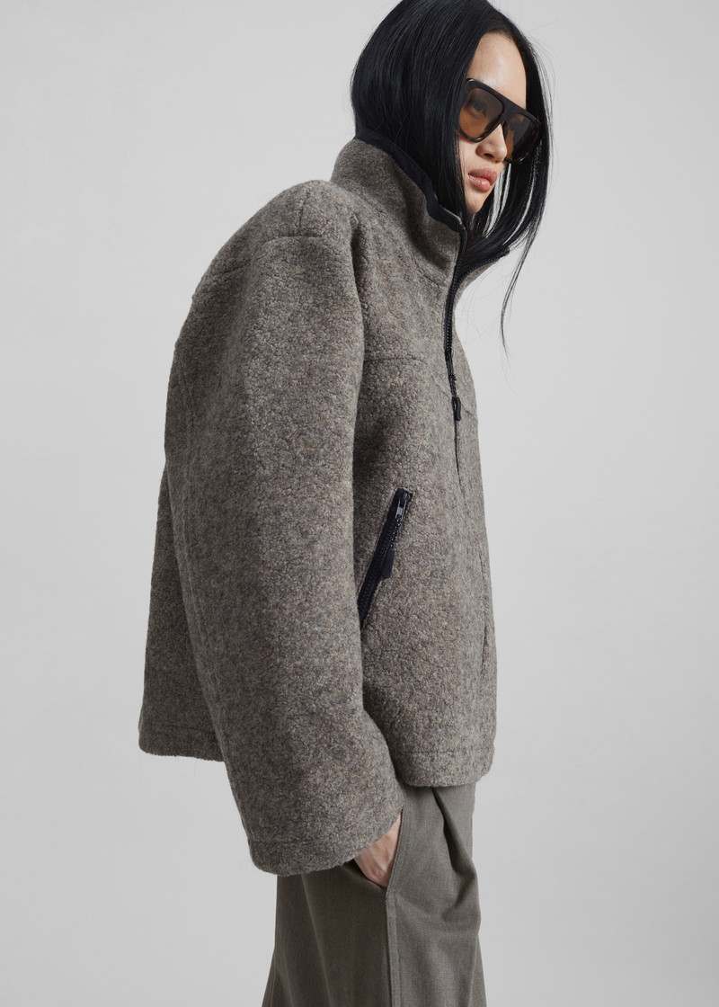 Kenei Fleece Zip Jacket - Greige Melange 6