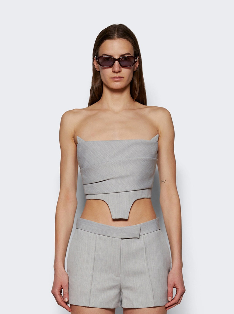 Strapless Longline Corset Top In Wool Suiting Dove Grey 3