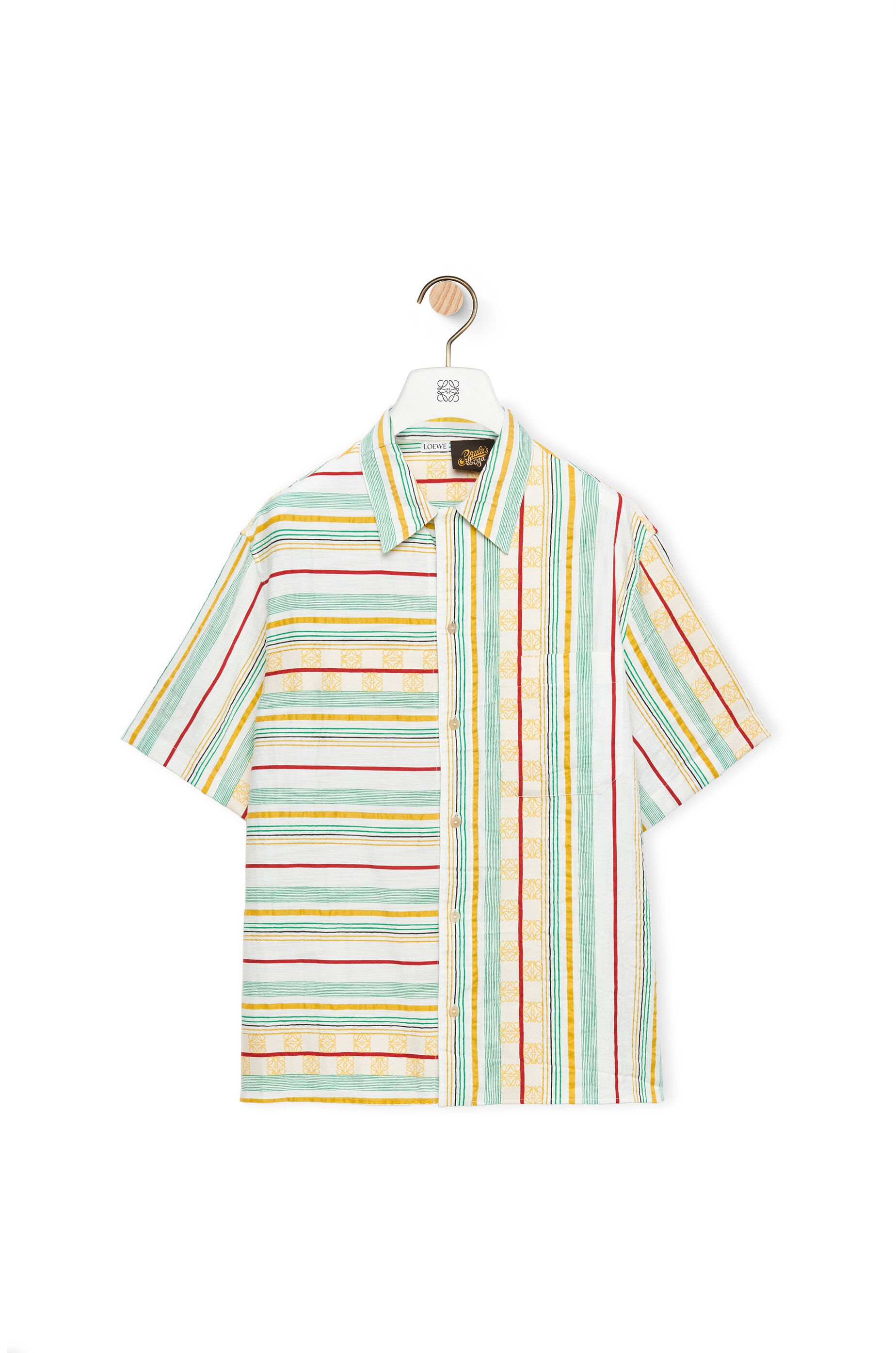 Asymmetric stripes short sleeve shirt in cotton, linen and silk - 1