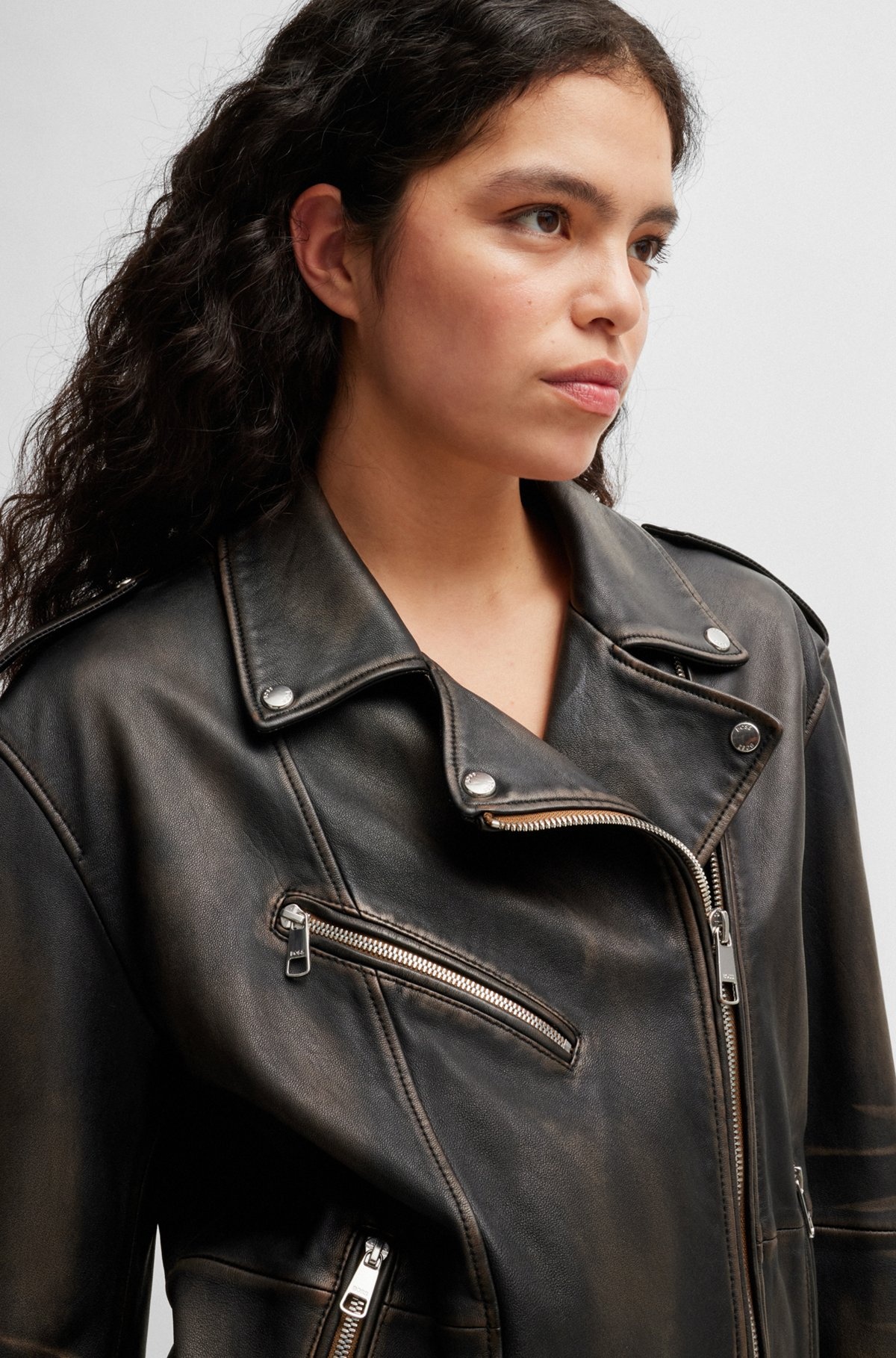 ZIP-UP LEATHER JACKET WITH SIGNATURE LINING - 5