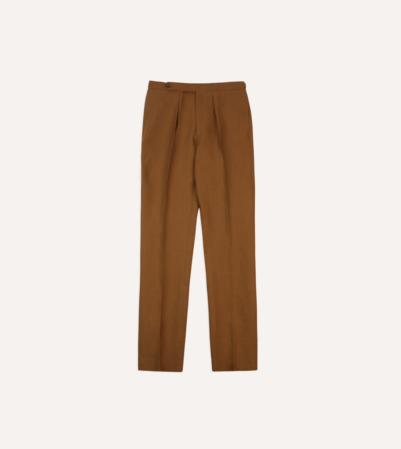 Brown Irish Linen Single Pleat Trouser - 1