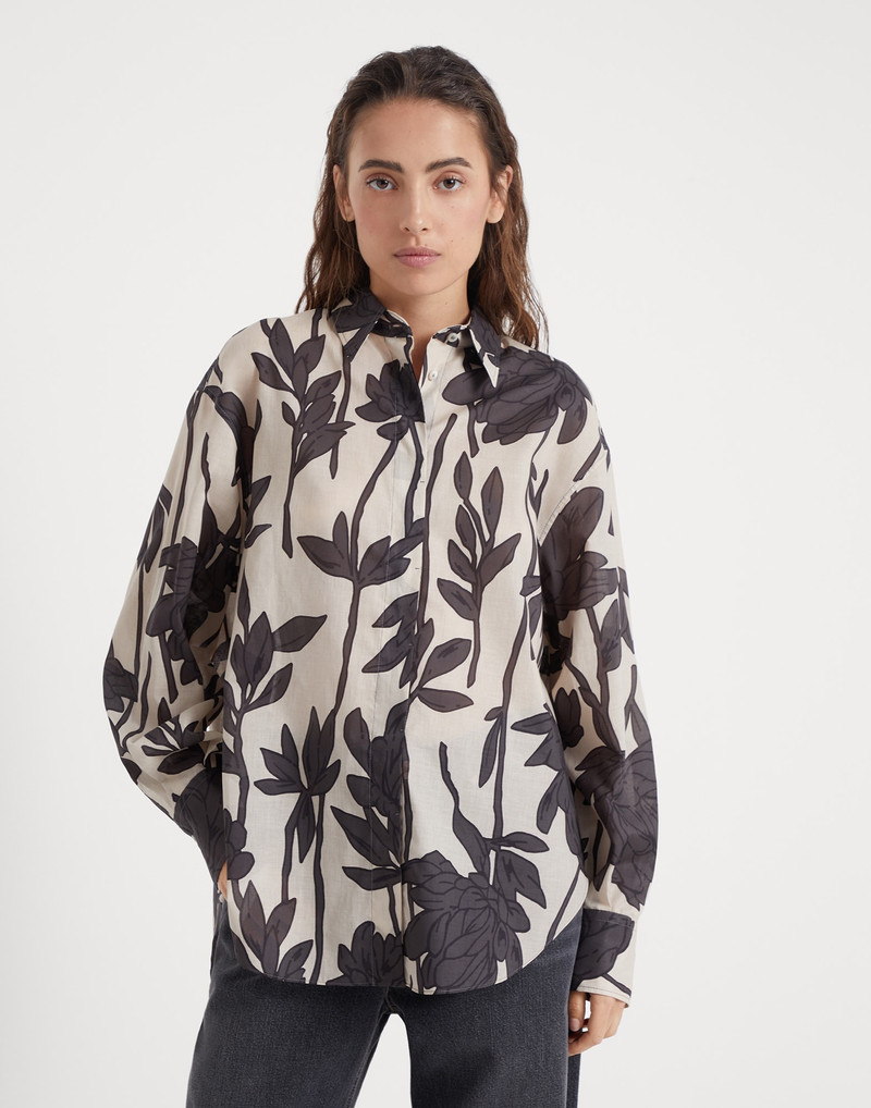 Cotton ramage print poplin shirt with monili 1