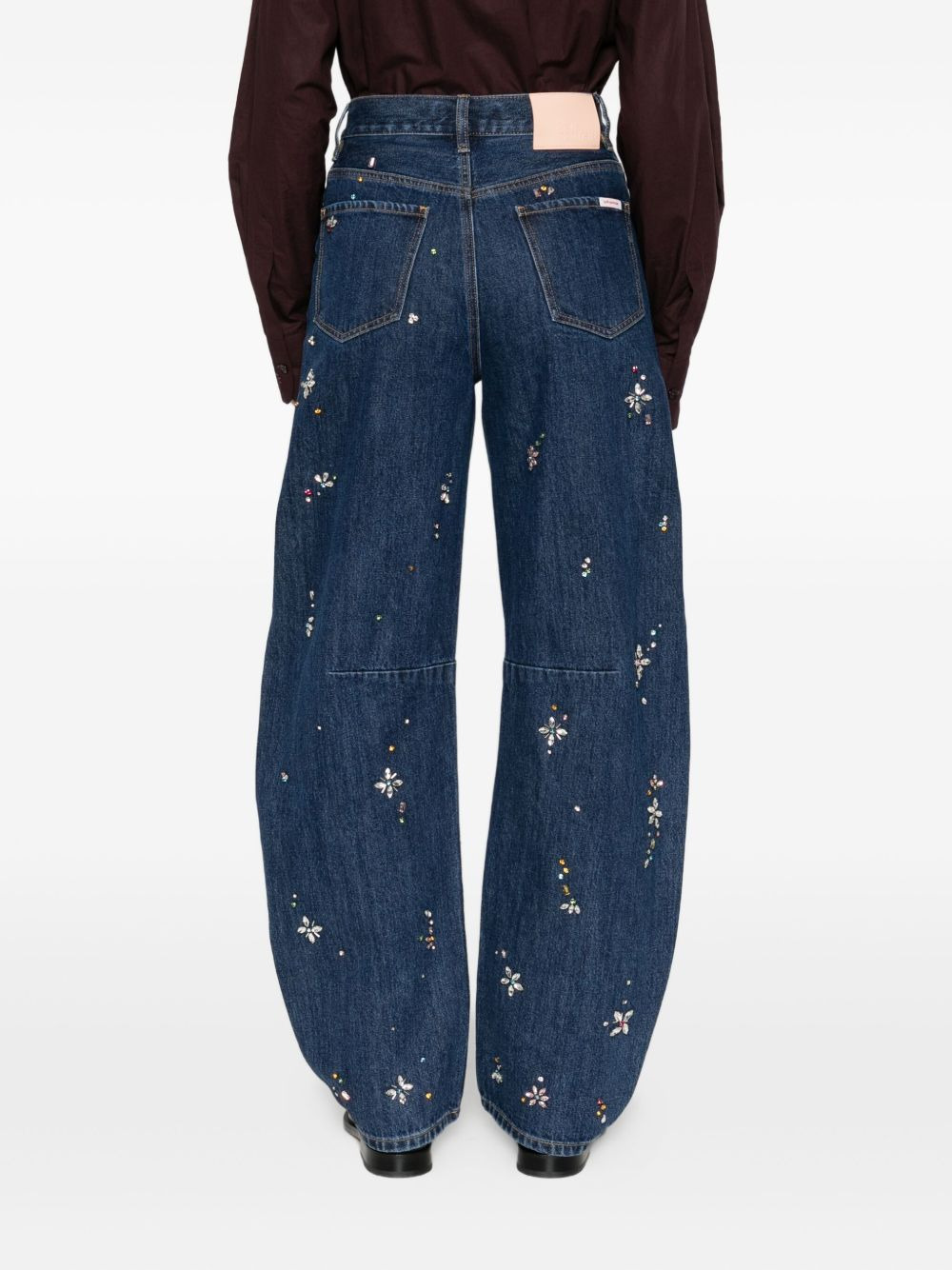 crystal-flower embellished jeans - 4