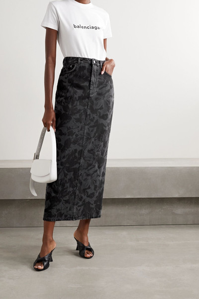 BALENCIAGA Floral-print denim midi skirt outlook