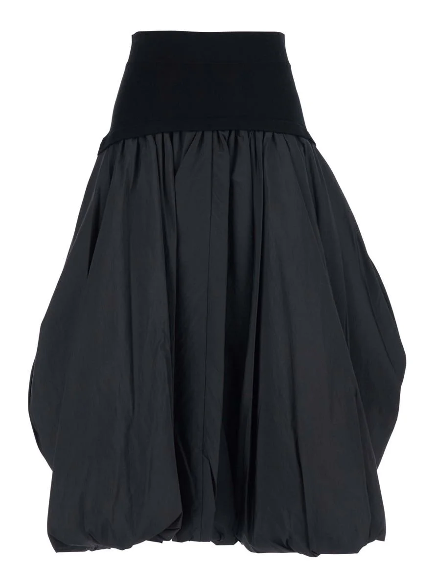 Simkhai Black Midi Skirt With Elastic Waist And Draped Design In Viscose Woman - 1